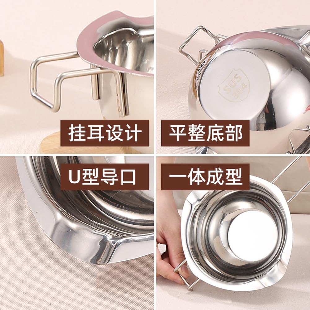 Pentola Scioglimento Cioccolato Acciaio 304 con Doppio Beccuccio e Appendibile per Fondente Burro Caramello Cucina per professionale 12x6cm(E)
