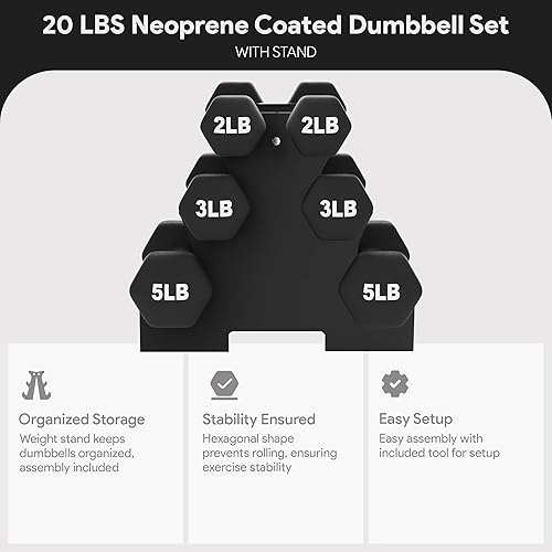 Miniatura 2 de BalanceFrom Neoprene Coated Iron Dumbbell Hex Weights Set with Stand  Color-Coded or Black Options with Non-Slip Grip for Strength Training,