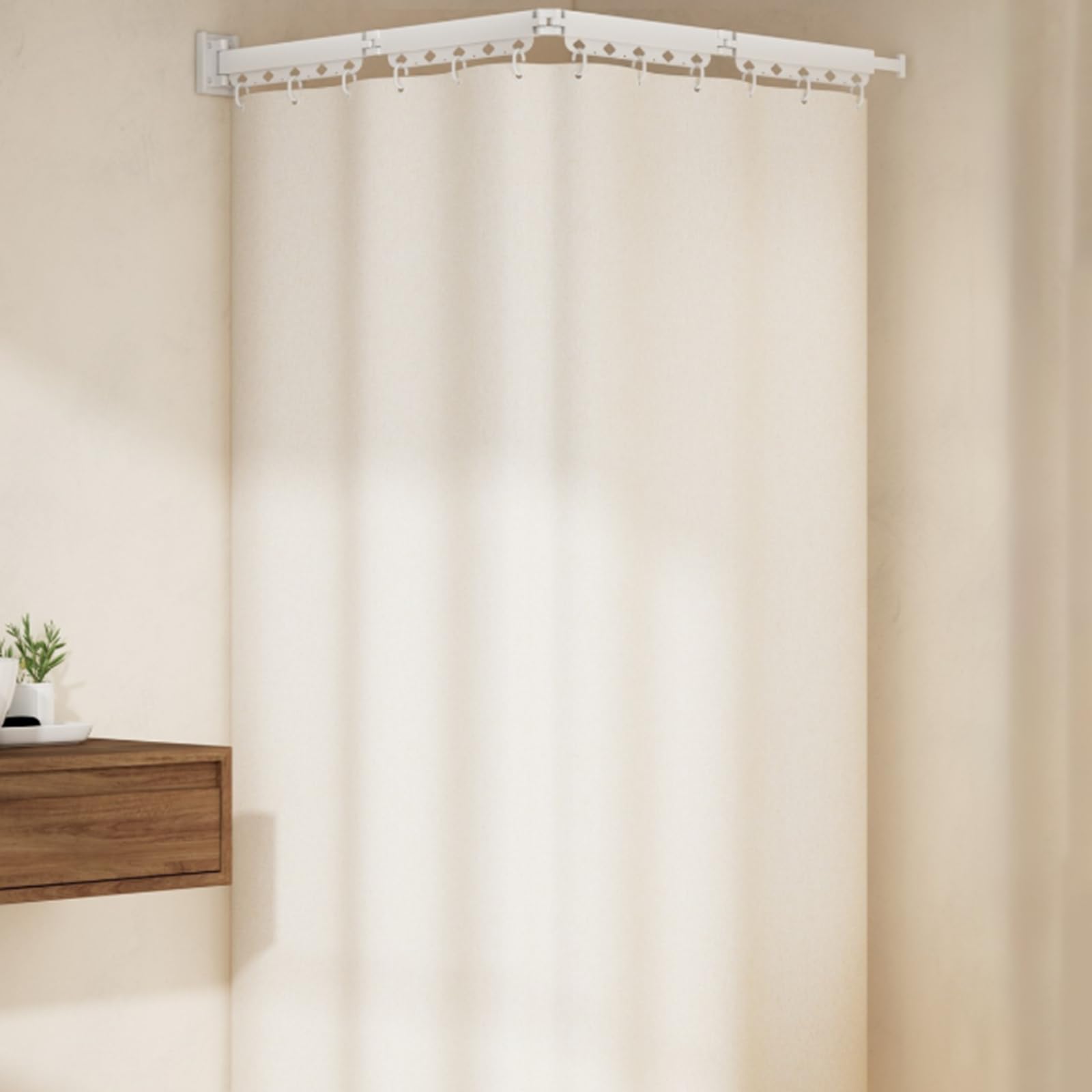 GLDYTVF Wall-Mounted Folding Shower Curtain Rod Adjustable & Rust-Resistant Space-Saving Design for Small Bathrooms & Changing Rooms Includes Shower Curtain.