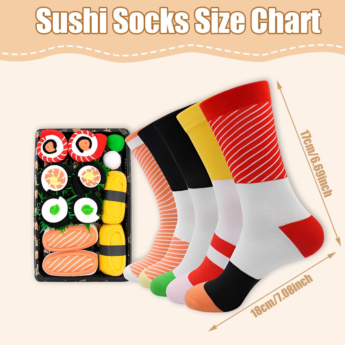 5 Pares De Calcetines Divertidos Con Motivos De Sushi, Aspecto Gracioso, Regalos Para Hombres Y Mujeres, Calcetines De AlgodóN De Colores Vivos, Ideas De Regalos Japoneses — view 2
