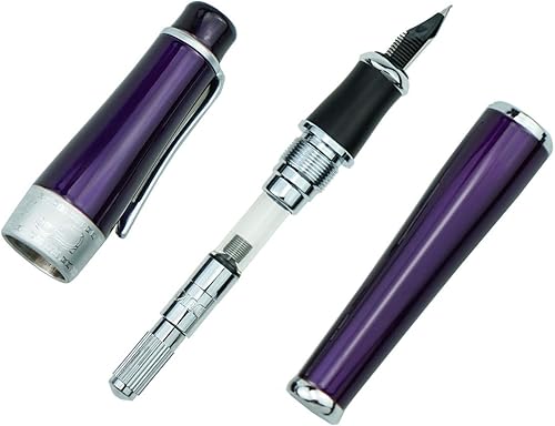 Vista 4 de Asvine Duke - Pluma estilográfica de lujo púrpura de punta fina, serie Charlie Chaplin, colección de diseño único, pluma pesada con estuche