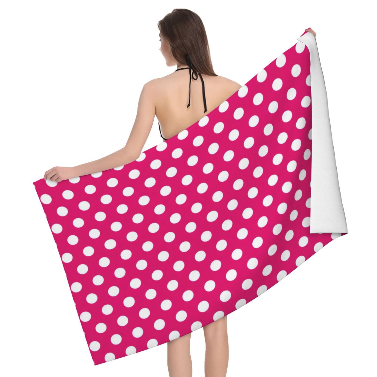 Drap de bain microfibre imprimé pois blancs grande serviette douche absorbante