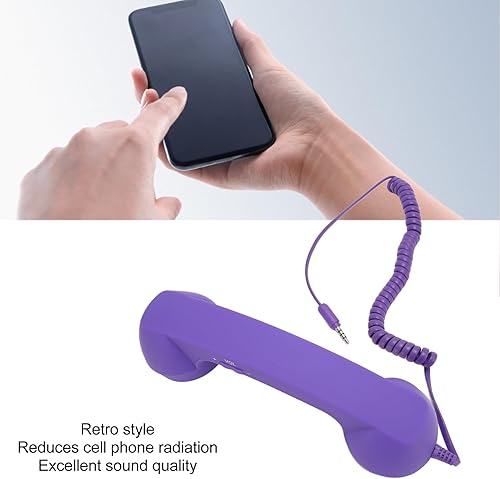 Miniatura 3 de Auricular púrpura retro del teléfono, auricular antiguo del teléfono a prueba de la radiación, receptor del teléfono celular