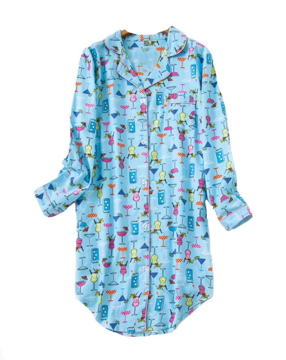 Nightdress for Women Long Sleeve Cotton Nightshirt Button Down Sleep Shirt Nightie Sleepwear Plus Size