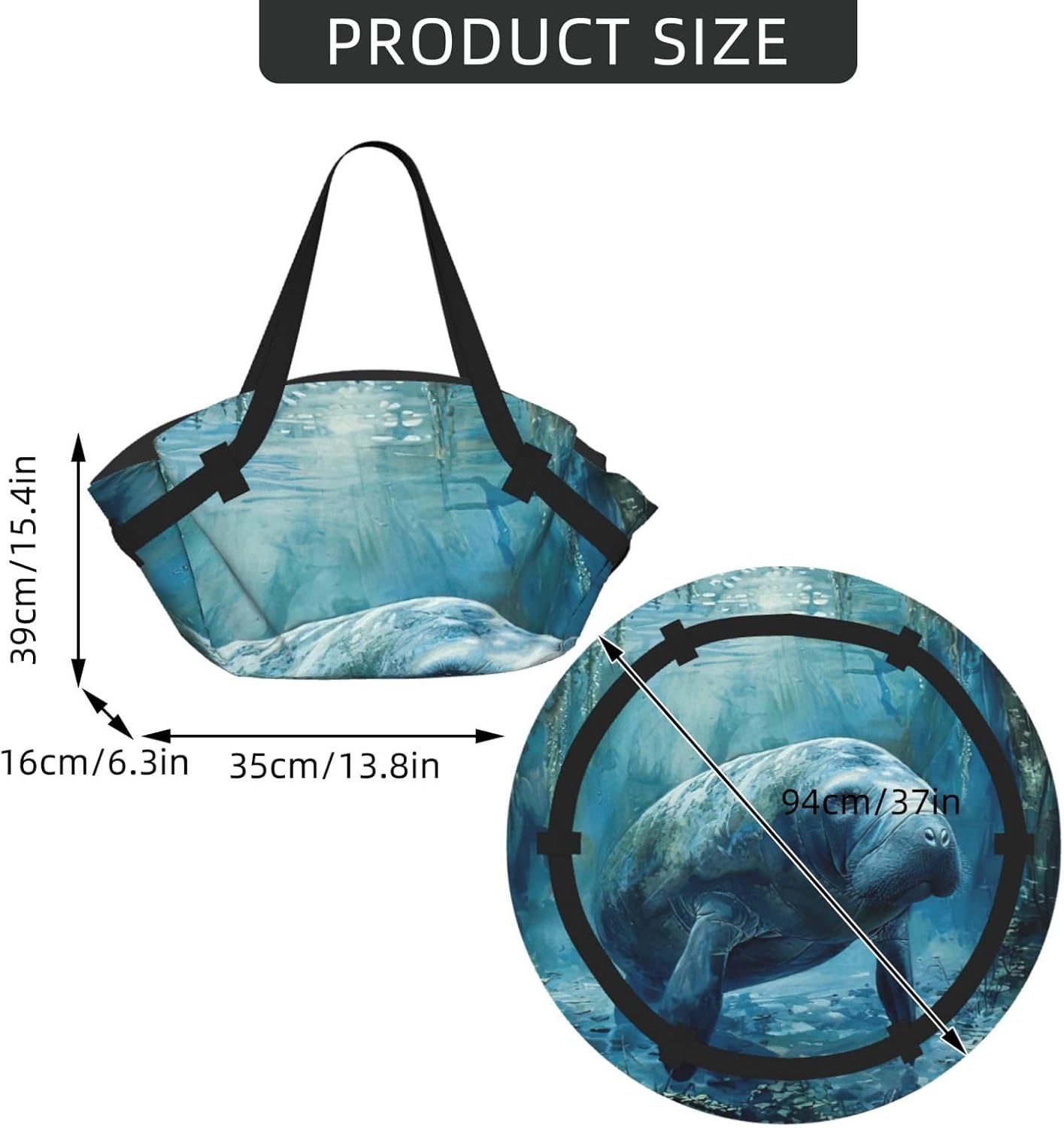 Foldable Manatee Animals Print 2-in-1 Portable Picnic Blanket Tote Bag Outdoor Camping Beach Park Mat