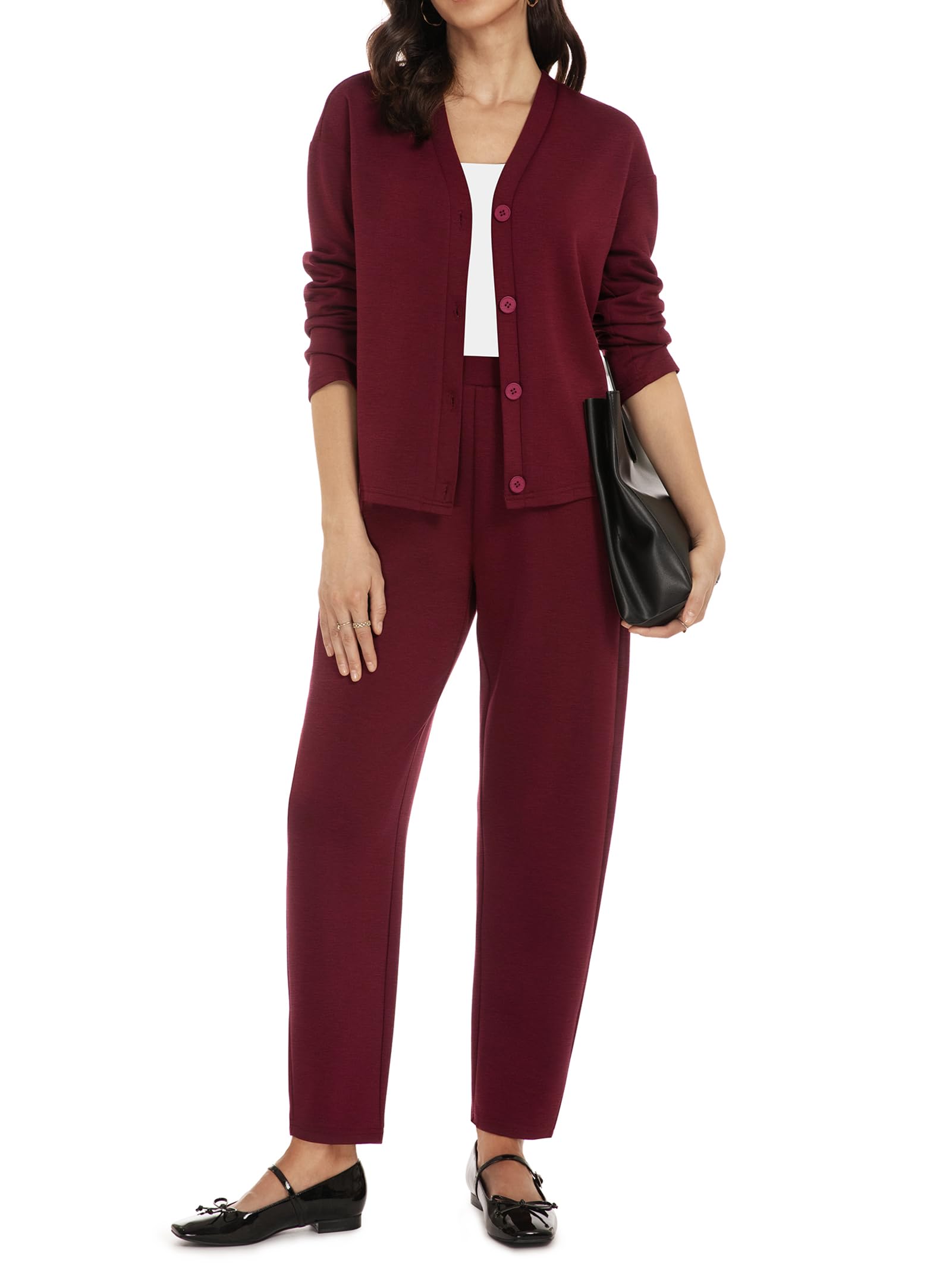 Casly Lamiit Womens 2 Piece Casual Outfits Fall Travel Button Down Long Sleeve Cardigan Barrel Pants Set Loungewear