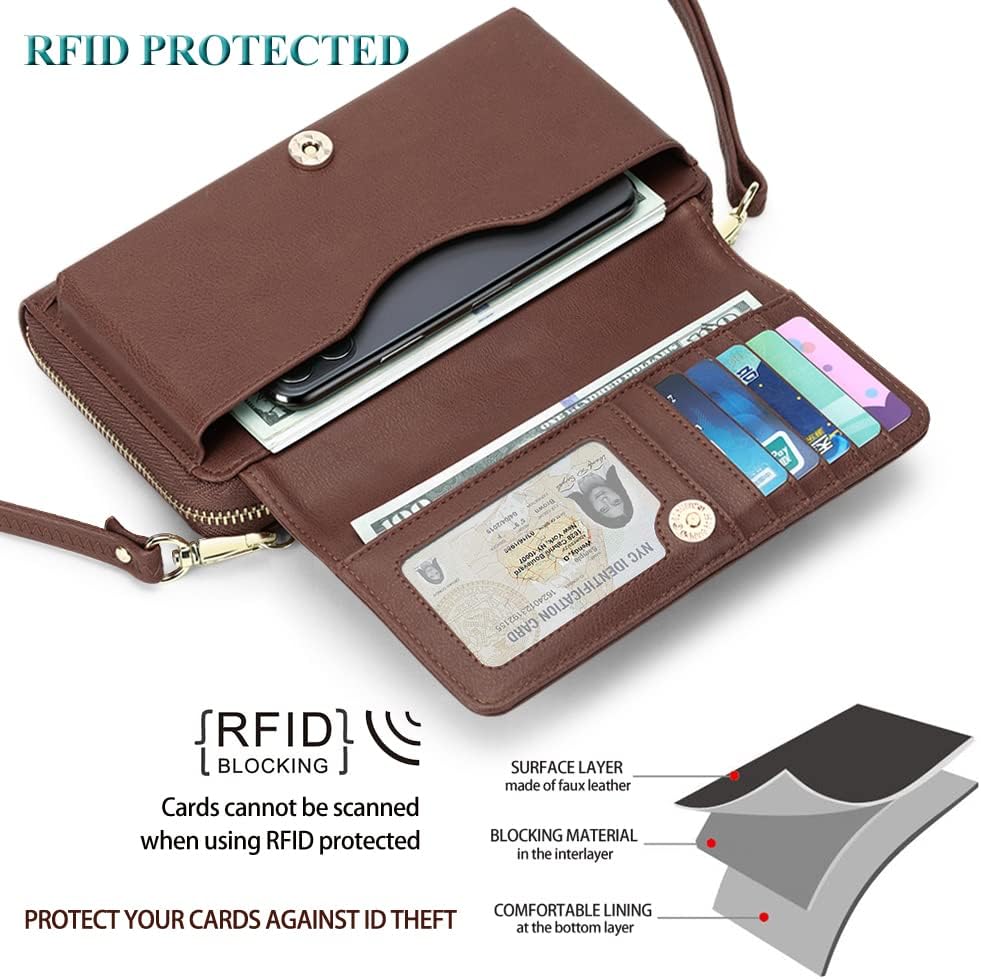 Peacocktion Crossbody Bags for Women RFID Wristlet Wallets Travel Vegan Leather Small Clutch Purses with Phone Pocket Zipper - Image 4