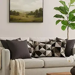 Kit 6 Capas De Almofadas Estampadas Com Zíper 45 X 45 Cm Decoração Luxo (Geométrica Preta)