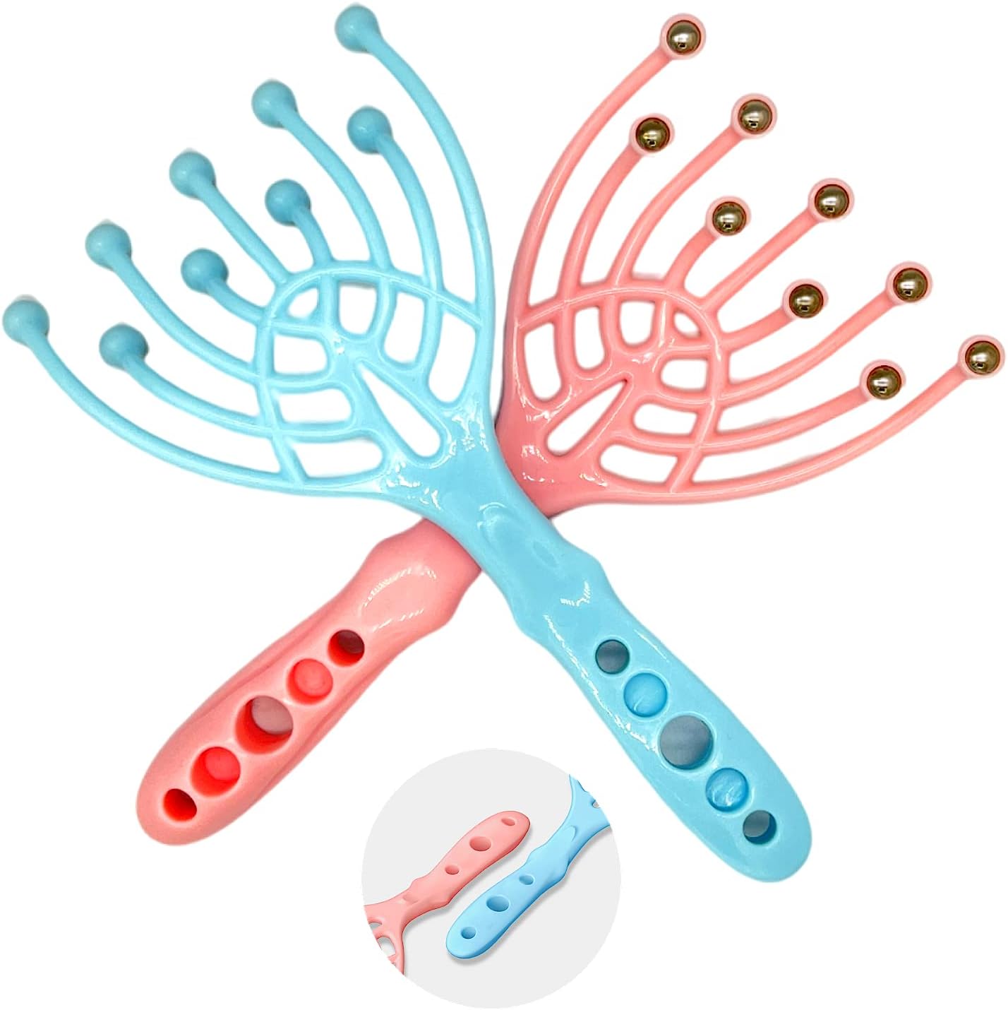 WEASEU Scalp Massager, Handheld SPA Head Massager, 9 Claws Massage for Hair Growth, Deep Stress Relax, Office Home SPA Parents Gift Pink+Blue, 2 Pack : Health & Household