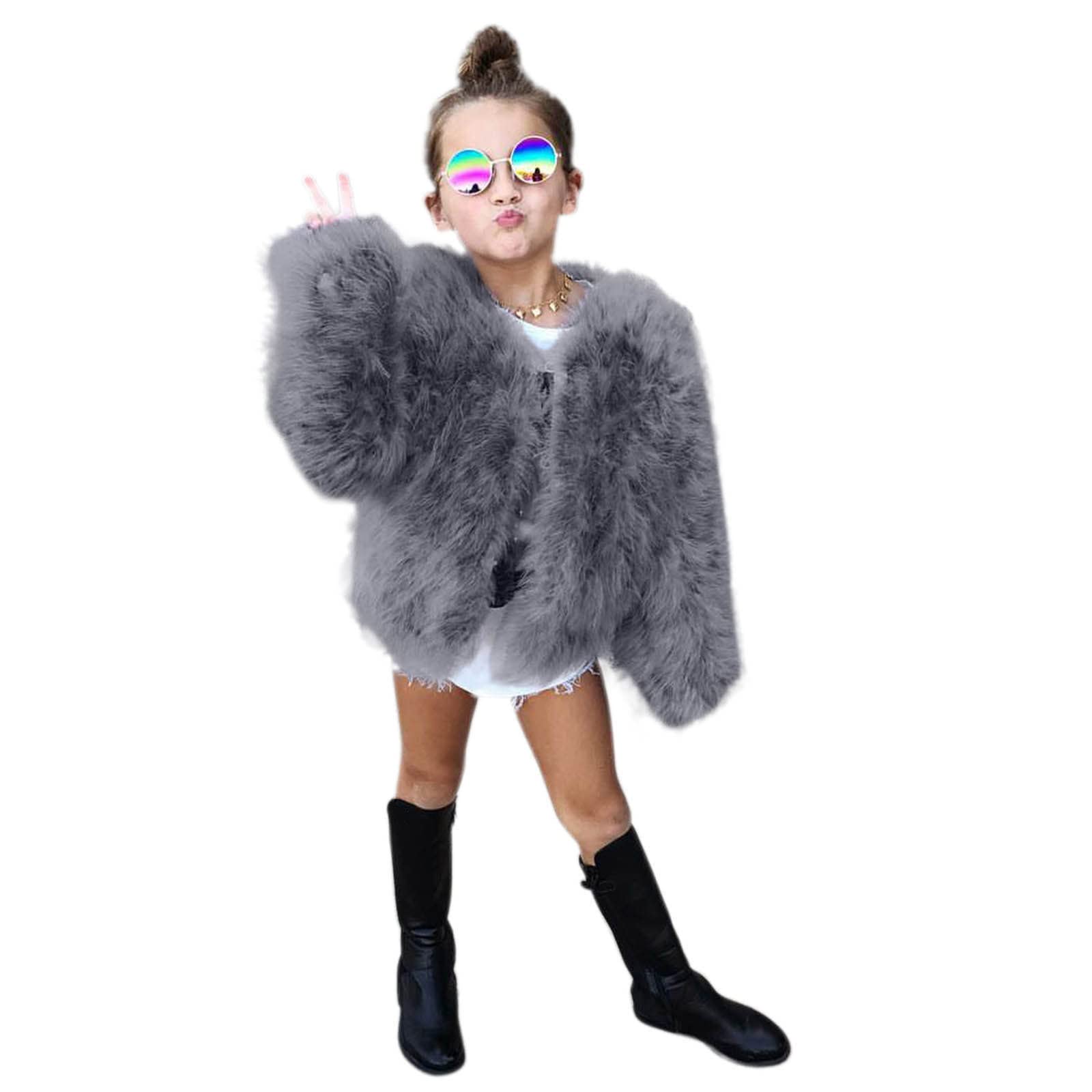 RNTOP Kids Baby Girls Coat Jacket Vest Toddler Outerwear Thick Warm Faux Furry Coat Lightweight (S1-Grey, 3-4 Years)
