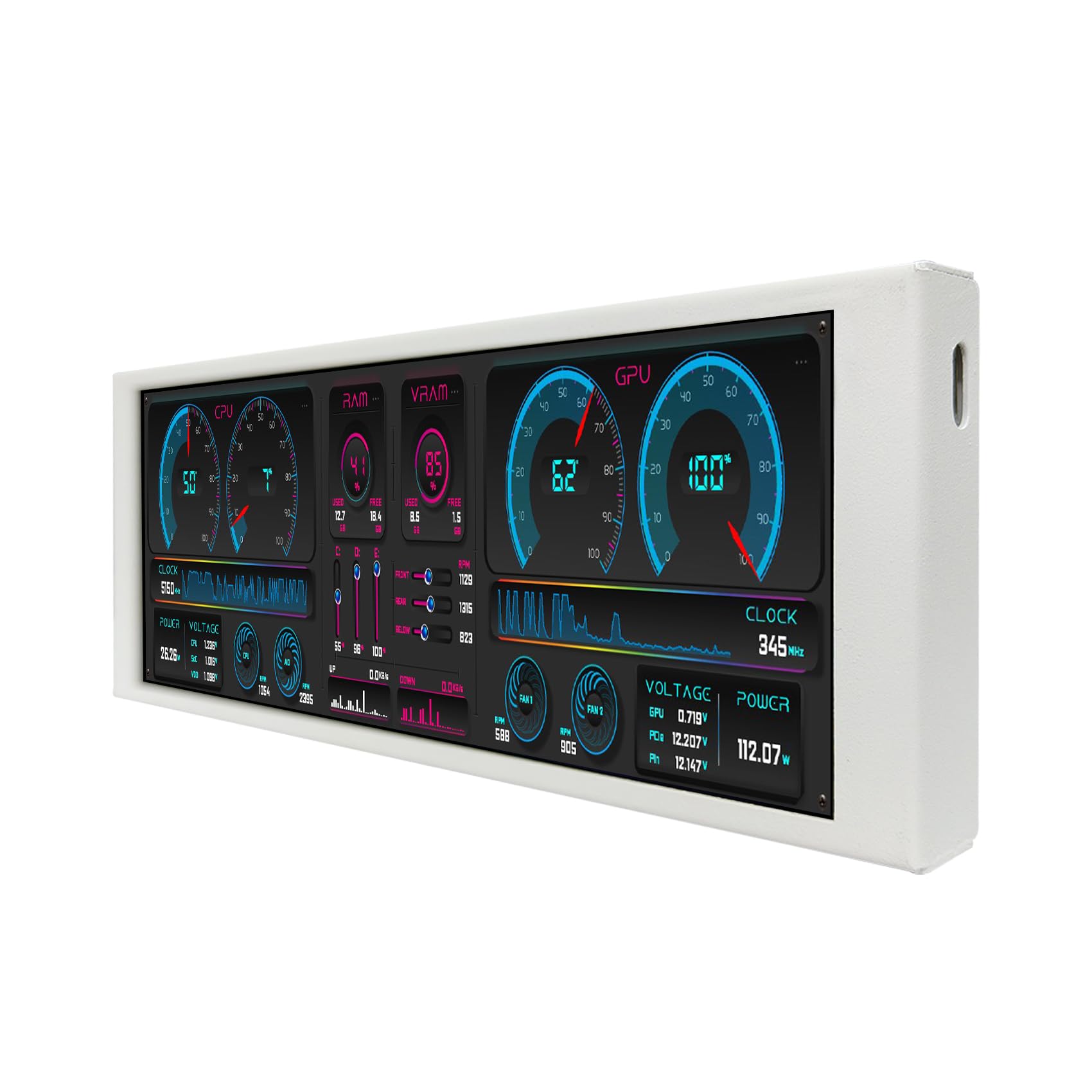 VSDISPLAY Écran LCD de 6,86 pouces pour ordinateur 1280 x 480 IPS Mini barre étirée PC Case écran prend en charge DIY CPU GPU RAM Data Theme, blanc