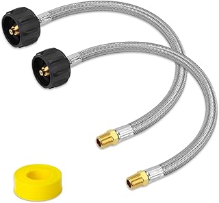 TIPHOPE 2 Pack RV Propane Pigtail Hose,15" Stainless Braided Propane Tank Hose Connector with 1/4 Male NPT" Thread & QCC1 Connector for 2-Stage Propane Regulator BBQ Grill Gas,for 5-40LB Propane Tank