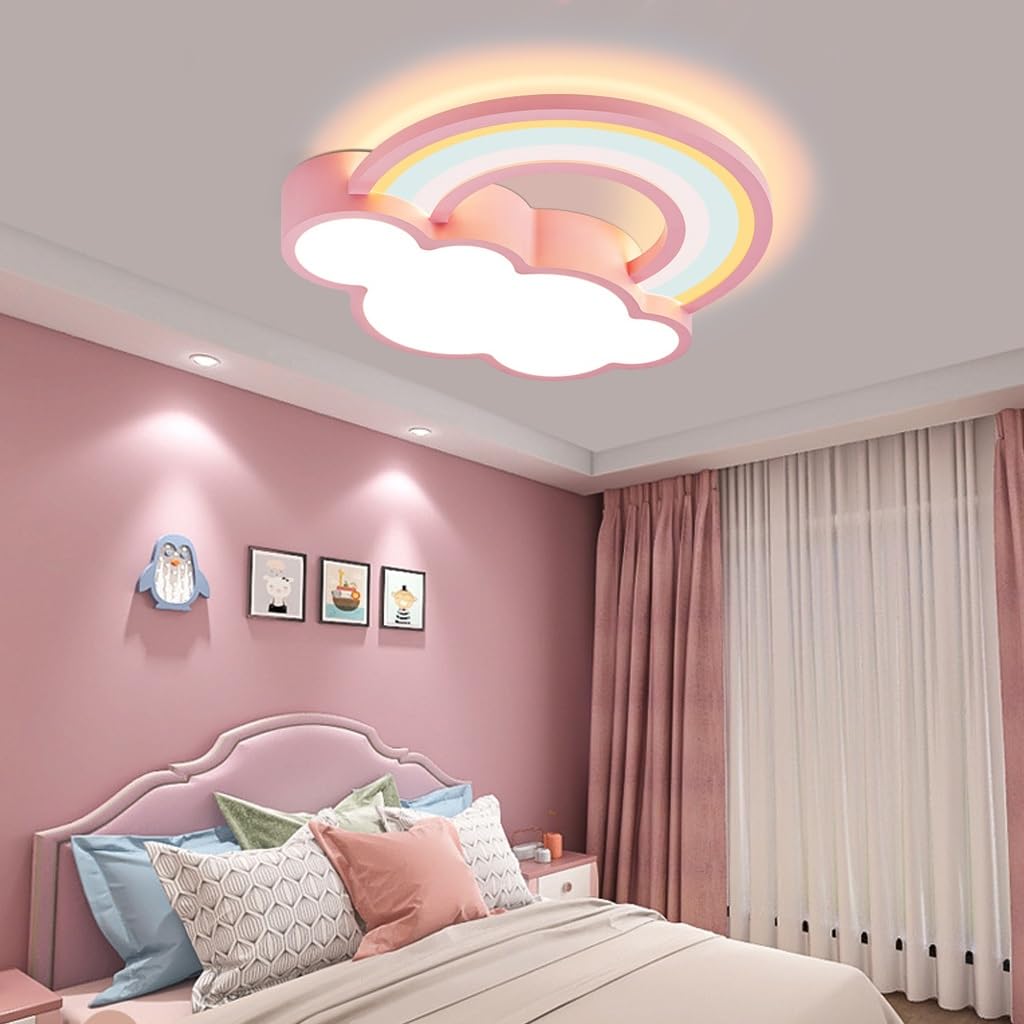 Pokój Dziecięcy Nowoczesna Lampa Sufitowa LED Kreatywna Chmurka Tęcza Z Pilotem Ściemniana Bezstopniowo Odpowiednia Dla Chłopców I Dziewczynek Pokój Dziecięcy Salon Sypialnia Korytarz Różowy