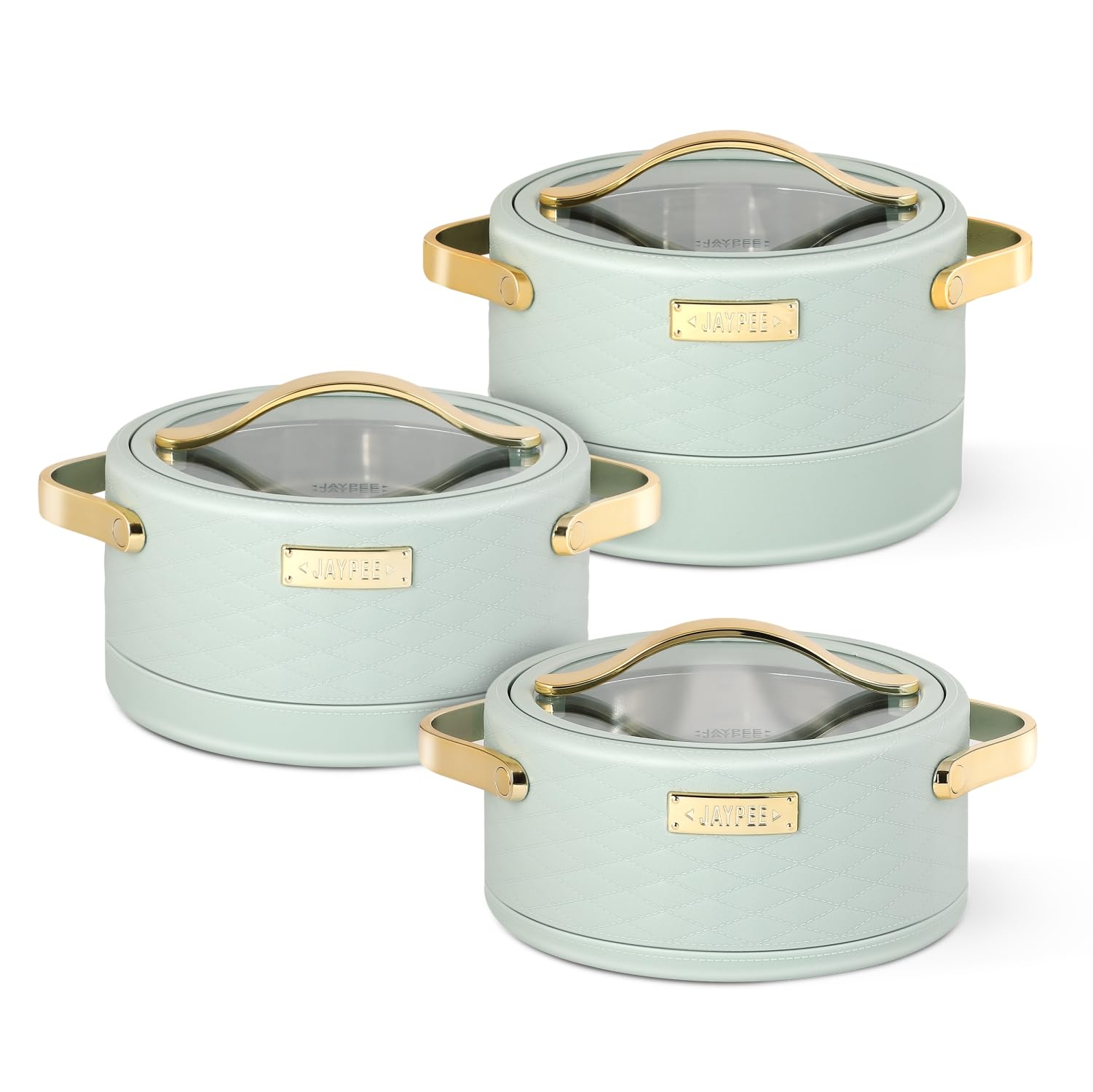 JAYPEE Luxura Klass Set Inner Steel Serving Painted Casserole Set Of 3 Toughened Glass Lid Advanced PU Insulated 100% Food Grade Lockable Hot Box Easy To Keep Roti,Pulao & More|1500,2000,2500 Ml,Green-image-49