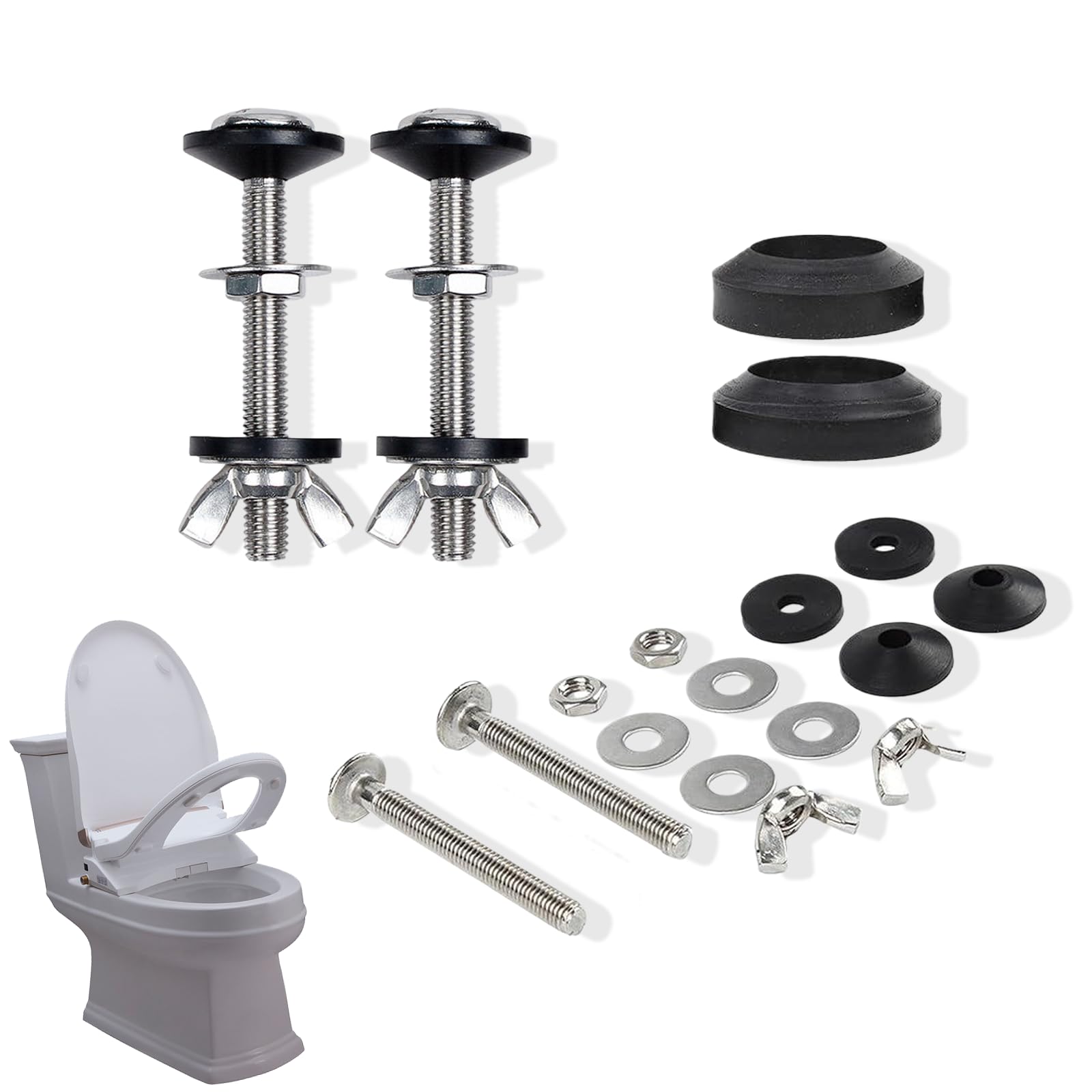 fKiZanthene Toilet Cistern Fixing Kit with Rubber Seal and Stainless Steel Bolts, Universal Replacement Parts for Toilet Tank Installation and Repair, Leak-Proof Bathroom Hardware Set