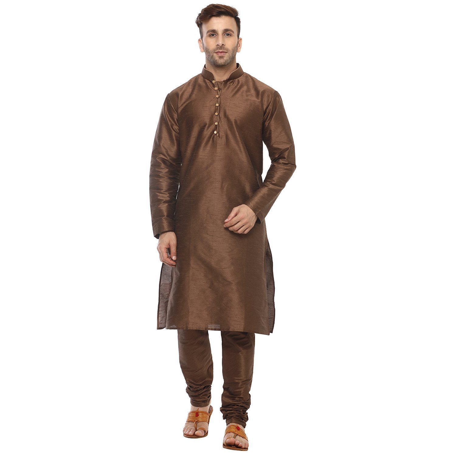 Kurta pyjama silk blend marron vêtement traditionnel indien homme