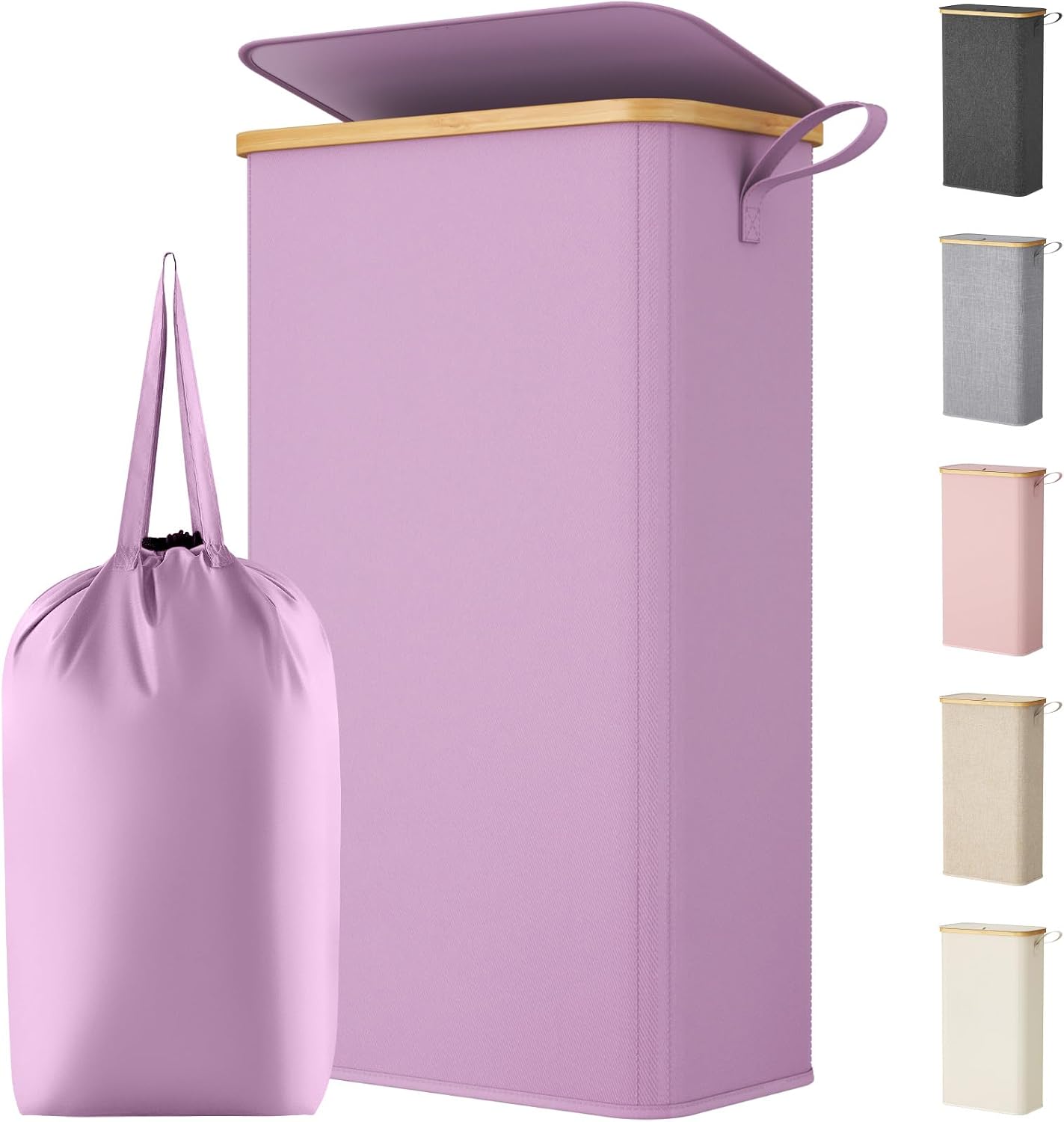  65L Slim Laundry Hamper with Lid and Removable Bag, Dark Blue thumbnail