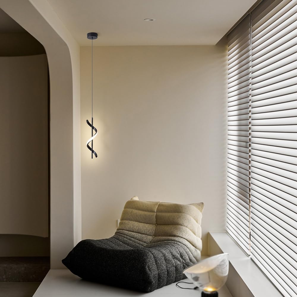 Liniowa spiralna lampa wisząca, geometryczna metalowa lampa wisząca z akrylowym kloszem, lampki nocne, 13 W - żyrandol LED - 3 kolory, nordyckie minimalistyczne lampy sufitowe do jadalni