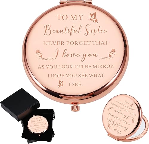 VANLOVEMAC Regalos de cumpleaños para hermana de parte de la hermana espejo compacto para hermana mayor hermana pequeña mejores amigas mejores