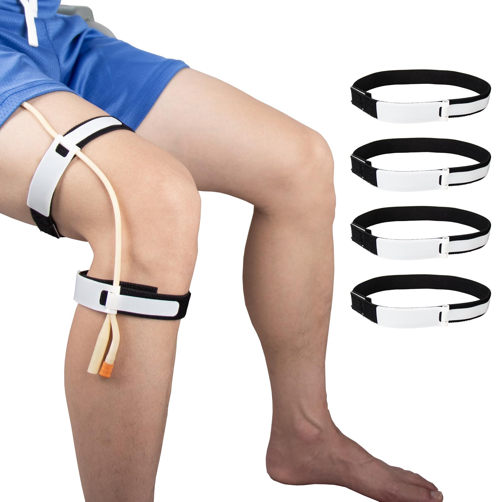 Adult Foley Catheter stabilization Device, Catheter Urinary Leg Bag Legband Holder,Urine Bag with Paste Buckle Anti Slip Anti Irritation Catheter Locks 4 Pack