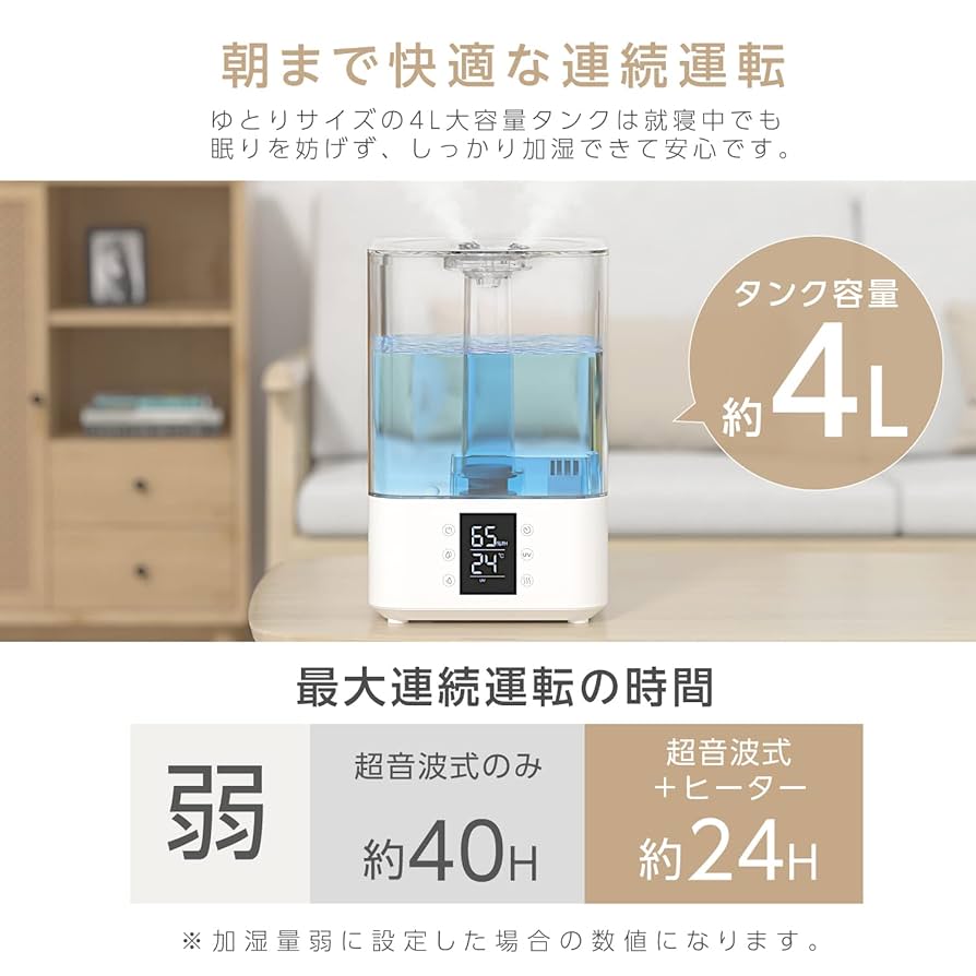 Amazon.co.jp: 【加熱式 & 超音波加湿器】 加湿器 大容量 4L