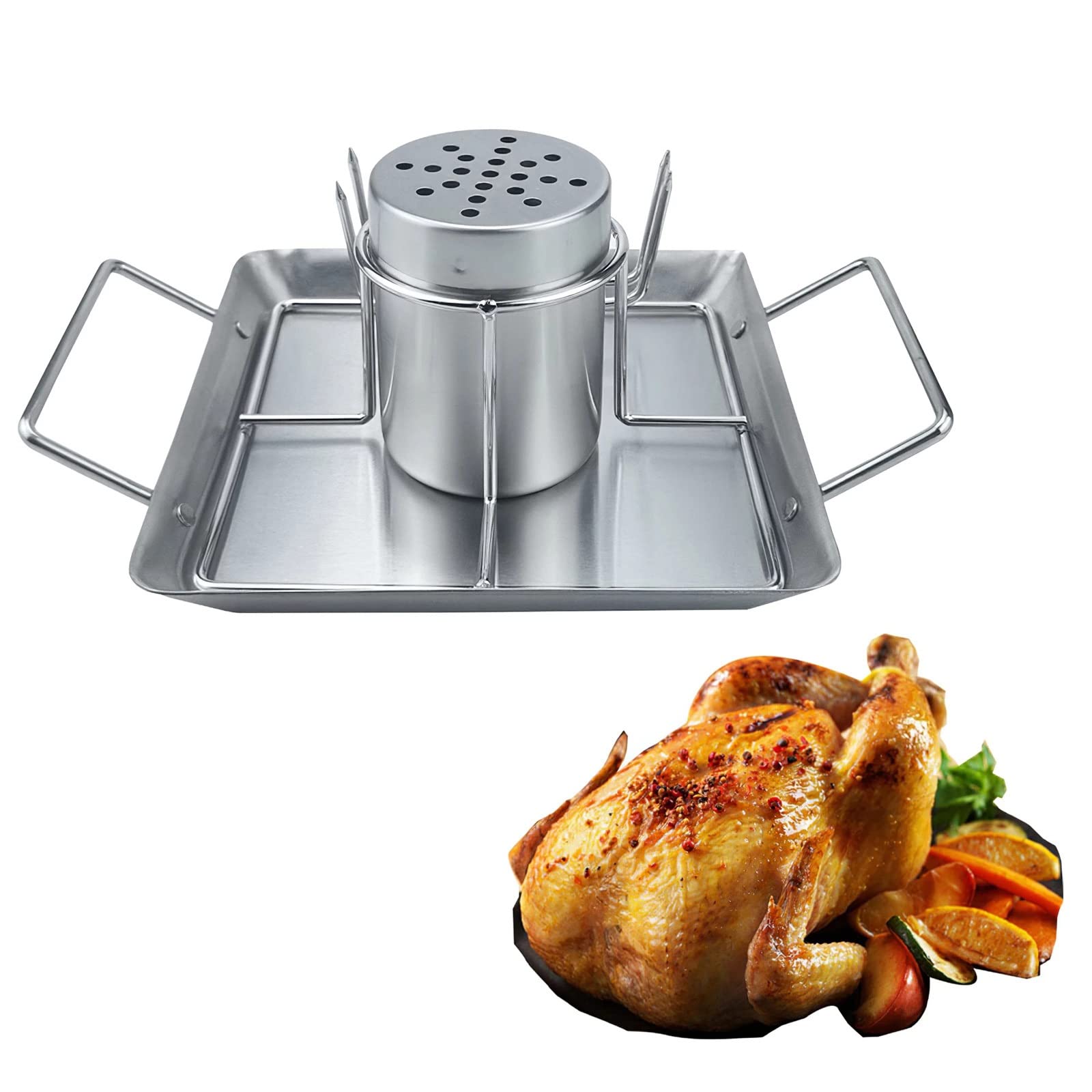 Lata de Cerveza de Acero, asador de Pollo y Pavo, Horno, asador, Parrilla para Barbacoa, Soporte, Bandeja, asador Vertical de Aves de Corral para Pavo, Fiesta