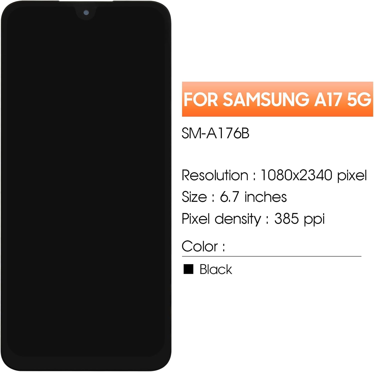 OLED for Samsung Galaxy A17 5G Screen Replacement for Samsung A17 4G/5G LCD Display A175F A175M SM-A176B, SM-A176B/DS LCD Digitizer Screen Touch Assembly Repair Part with Frame