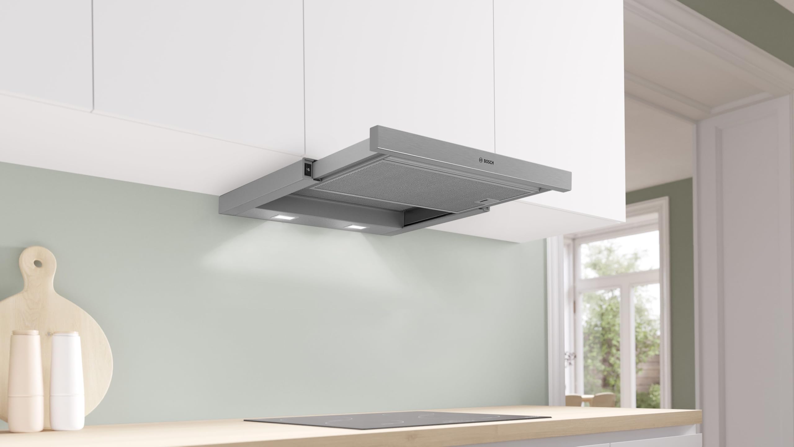 Bosch Serie 2 Flachschirmhaube 60 cm Umluft Abluft LED-Beleuchtung Metallfettfilter spülmaschinengeeignet