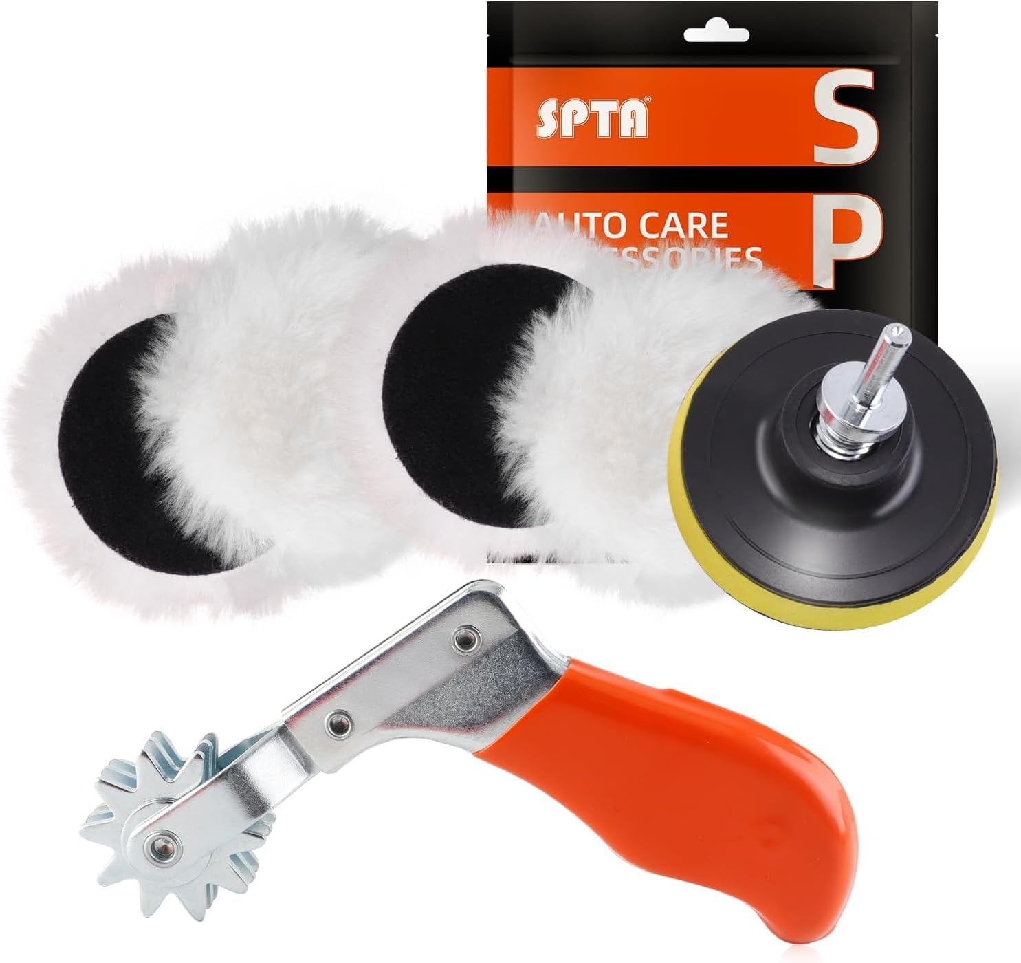 Wool Buffing Polishing Pad, SPTA 3 Inch (75mm) Lambwool Wool Buffing polishing Pads With Pad Clean Tool, 6 Pcs Kit with Hook & Loop 5/8"-11 Thread Drill Adapter for Car Polishing and Buffing QA0798SET - Image 10