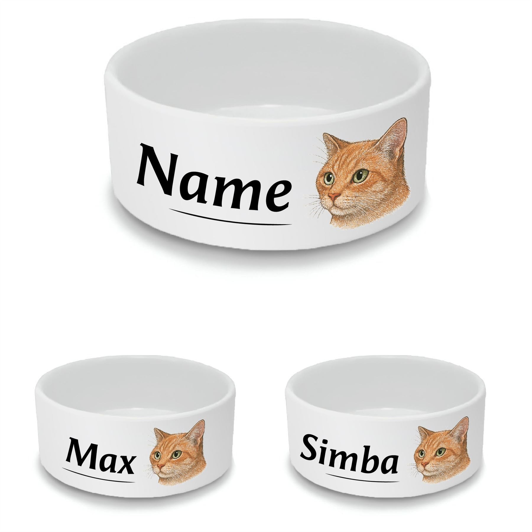 Personalised Ceramic Cat Bowl - Small White Pet Food Dish with Ginger Cat Design - Custom Name Cat Bowl 13cm Wide x 5.5cm Deep - Ideal for Small Cats — image 1
