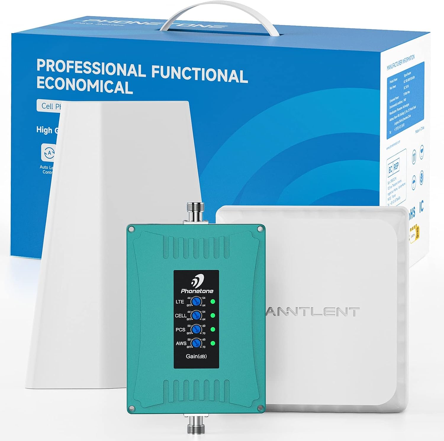Phonetone Cell Phone Signal Booster for Home | Up to 5,500 sq ft | Boosts 5G 4G LTE & 3G Signals | Supports All U.S. Carriers - Verizon, AT&T, T-Mobile & More | FCC Approved