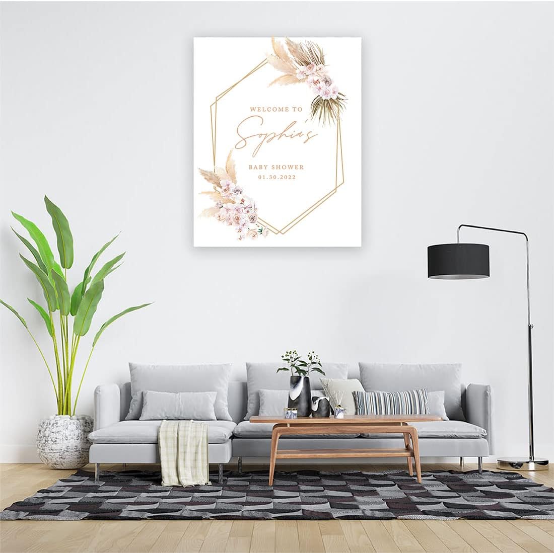 Andaz Press Custom Large Welcome Baby Shower Sign, 16 X 20, Boho Dried Floral Personalized Canvas Welcome Sign Canvas Sign For Baby Sprinkle, Fall Baby Shower Decorations Boho Baby Shower Welcome Sign