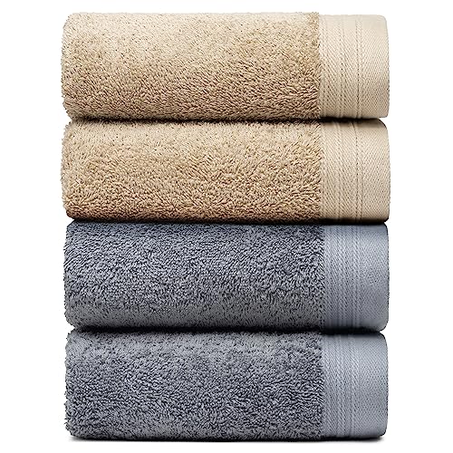 Weidemans Premium Towel Set of 4 Hand Towels 18" x 30" Color: Dark Grey and Sand |100% Cotton|4 Ultra Soft and Highly Absorbent Hand Towels for Bathroom, Gym, Hotel, Spa, Machine Washable by Weidemans - Used condition - US$20.29