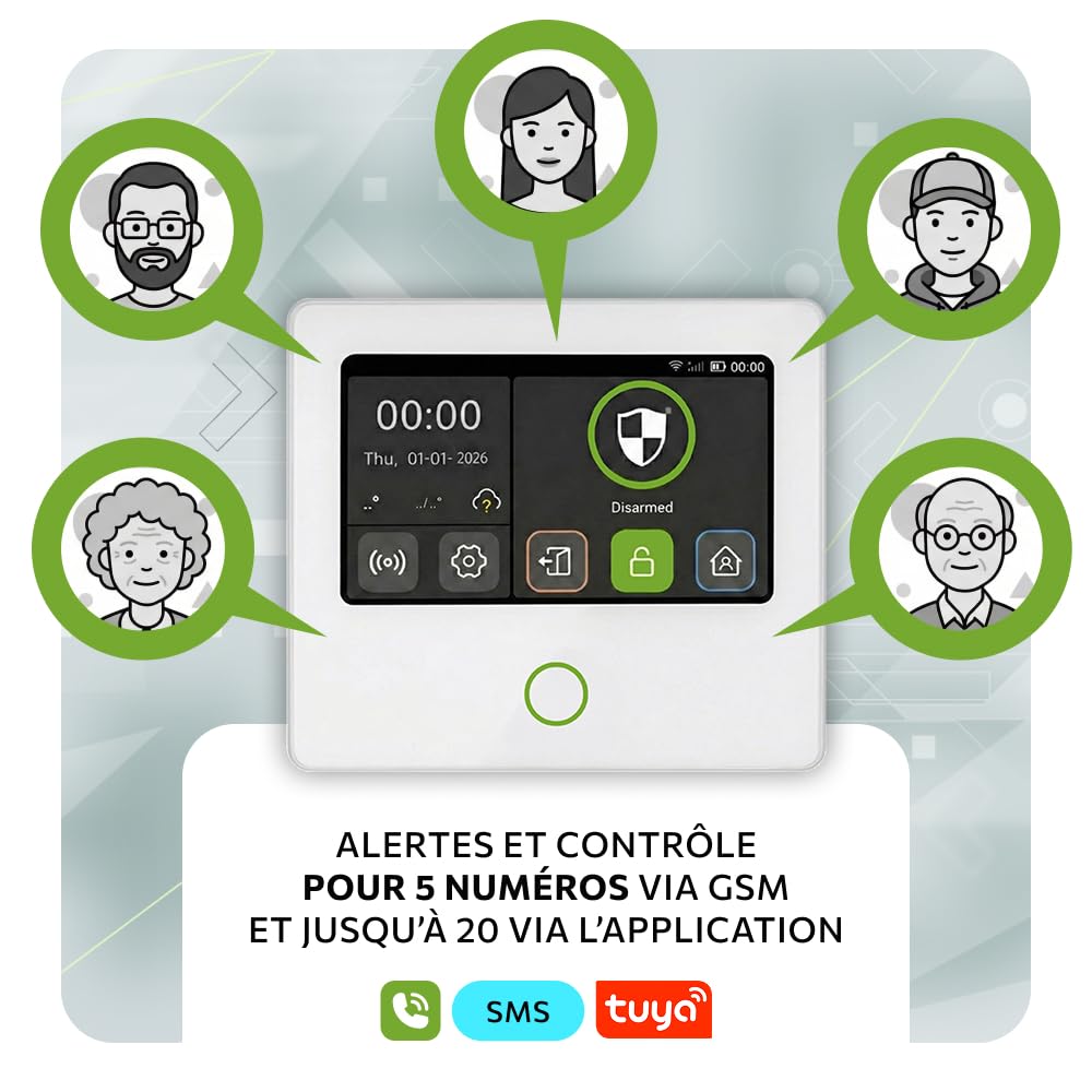HXA502 Kit Alarme sans Fil WiFi + GSM 4G | Système d’Alarme avec Sirène Solaire, 5X Détecteurs PIR, 5X Capteurs d’Ouverture | Idéal pour Habitation & Garage, Kit de Sécurité Connecté