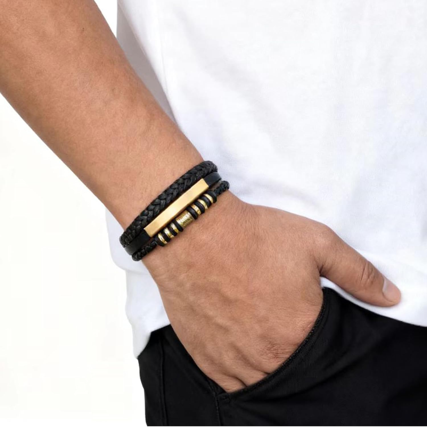 Black Leather Bracelets for Men – Premium Artisan Handcrafted Collection, Double Strand Braided Leather,For Dad, Friends, Brother - Image 5