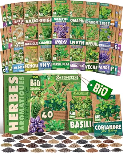 ZenGreens® - Kit de graines de herbes aromatiques bio - 40 variétés pour une culture facile dans le jardin, sur le balcon ou dans une jardinière...