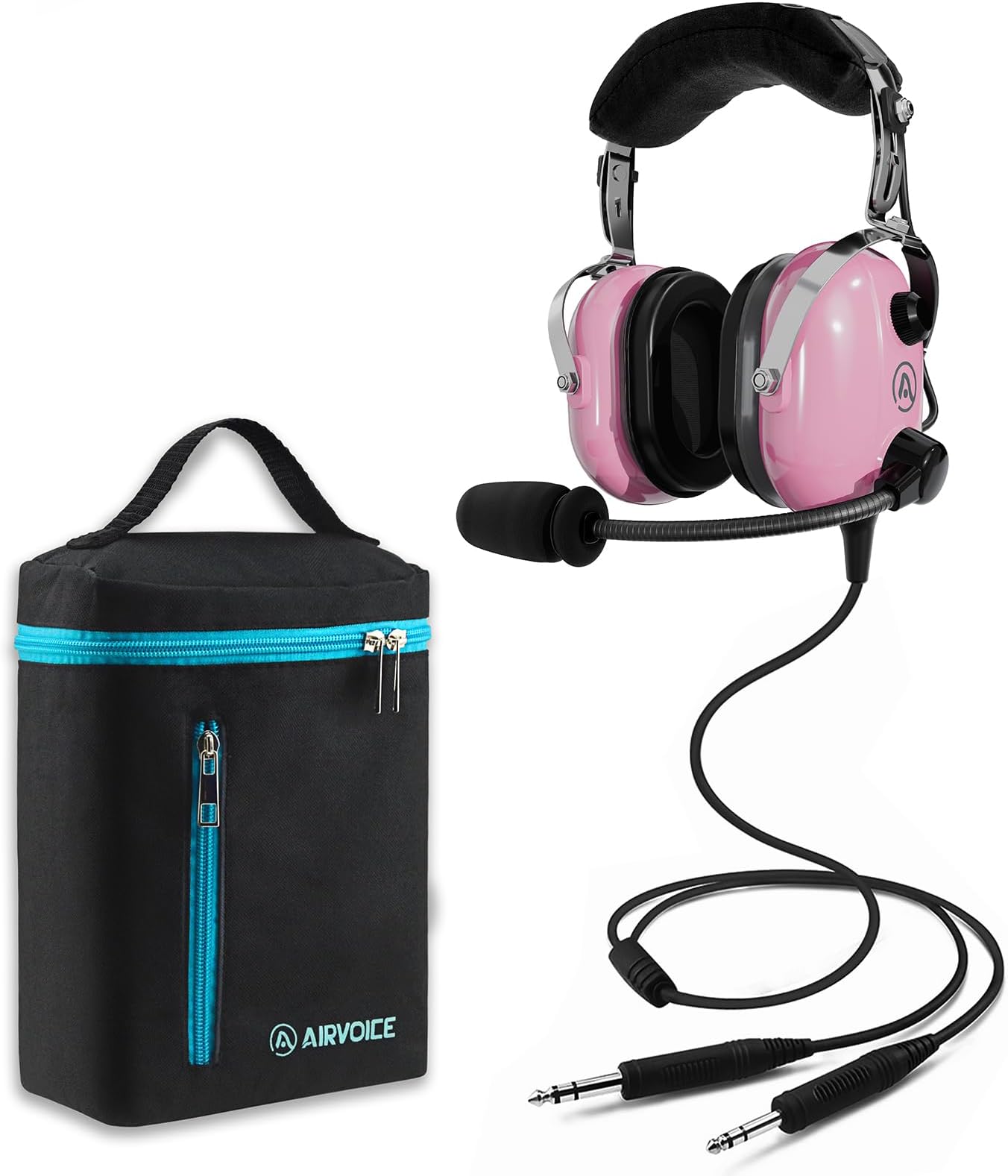 AIRVOICE Aviation Headset for Pilots with Mono Sound and Passive Noise Cancellation, PNR Aviation Headset with Noise Canceling Microphone, for Flight School Student, Instructor, Pink