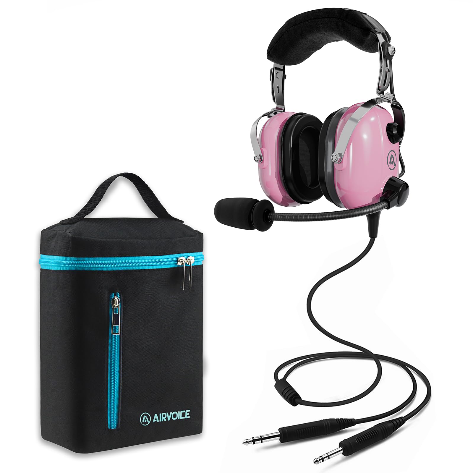 AIRVOICE Aviation Headset for Pilots with Mono Sound and Passive Noise Cancellation, PNR Aviation Headset with Noise Canceling Microphone, for Flight School Student, Instructor, Pink
