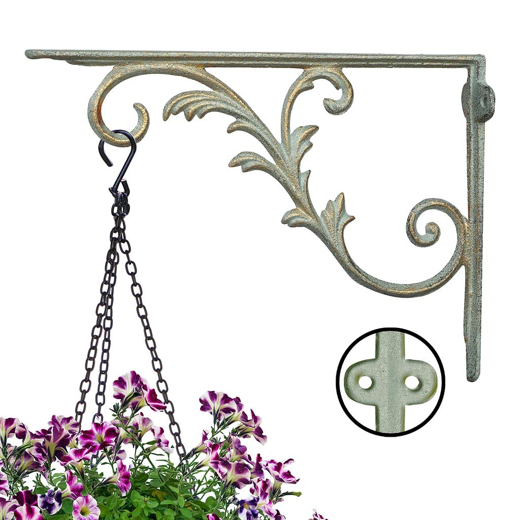 Dibor Hanging Basket Brackets Cast Iron Wall Hook (Ornate Green)