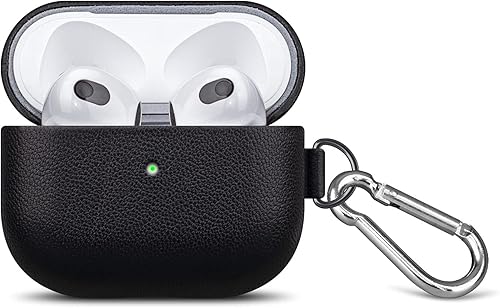 lopie - Funda de cuero compatible con AirPods de 3 generación, hecha a mano con llavero para AirPods 3, funda protectora portátil con clip de