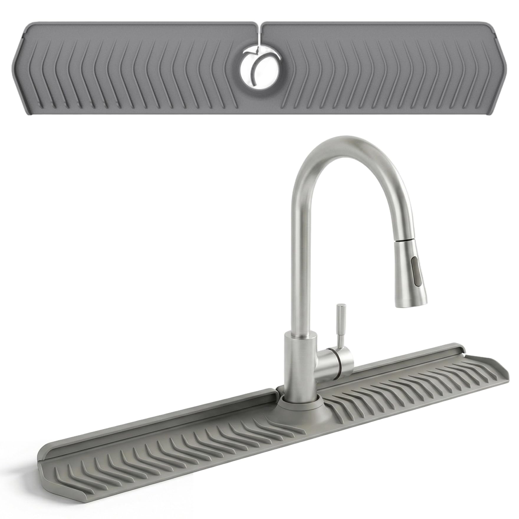 Licsaliwe Silicone Sink Splash Guard - 30" Long Foldable Sink Faucet Mat with Adjustable Lock, for Kitchen Behind Faucet, Grey