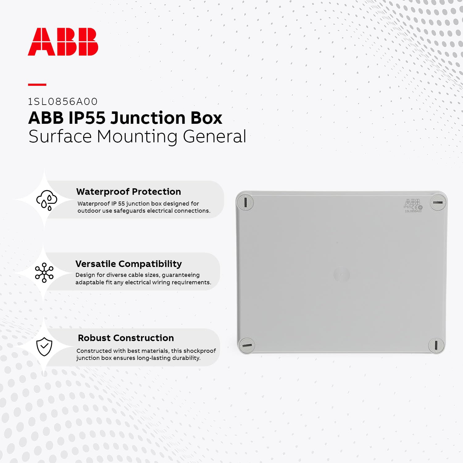 ABB IP55 Junction Box • Waterproof Electric Cable Connector Unit • Shockproof Adaptable Electric Box • Indoor/Outdoor Box • 220 x 170 x 80mm - Image 2