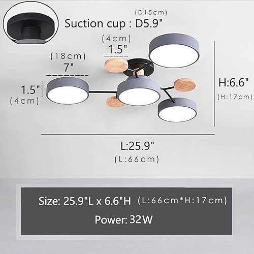 Miniatura 3 de Lámpara LED de techo, 26 pulgadas, 4 luces de techo modernas, montaje empotrado, de madera, 32 W, regulable, para sala de estar, dormitorio, cocina,