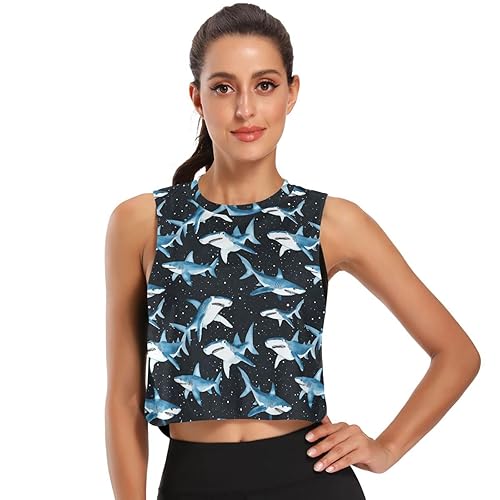 Workout Tops Women's Sleeveless Crop Tank Top Shark Athletic Yoga