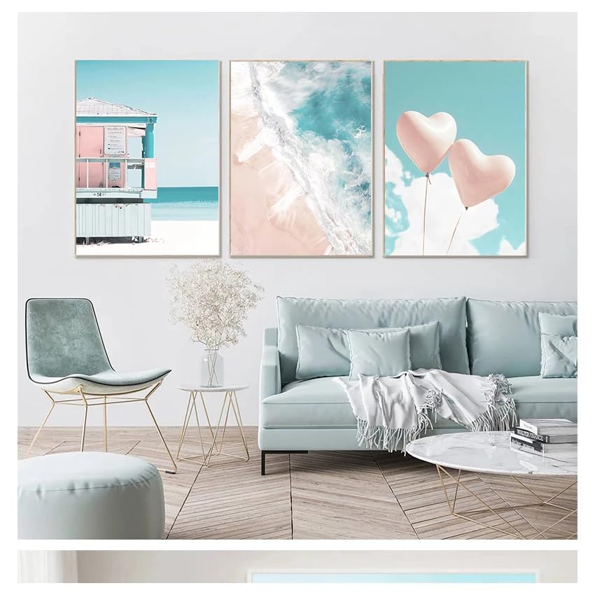 Cuadros abstractos nórdicos de 50x70 cm para salón juego de tres lienzos sin marco de playa