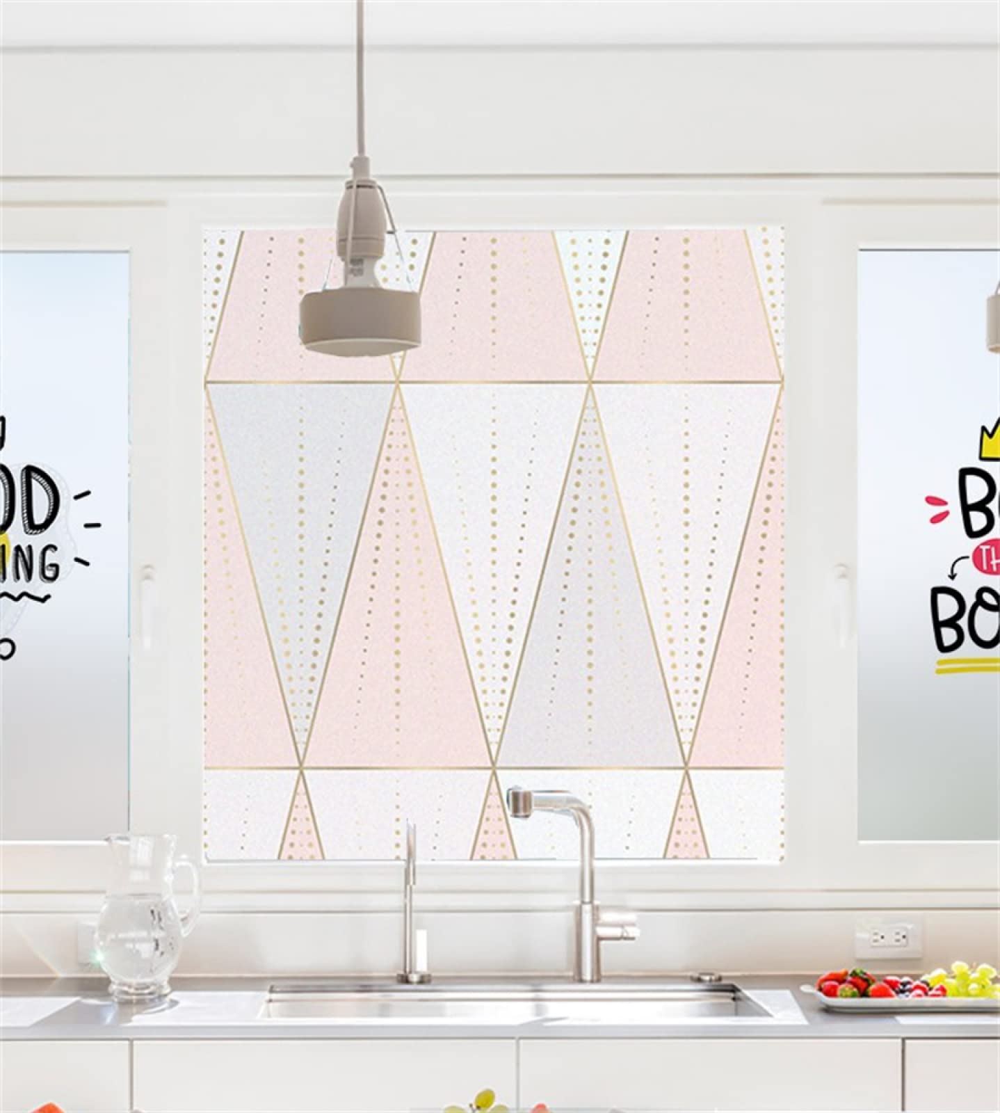 Pellicola per vetri oscurante,Pellicola privacy finestre,anti-peeping,Autoadesive,Anti-UV,triangolo rosa ,Ideale per Ufficio Camera da Letto Sala(90cmx200cm)