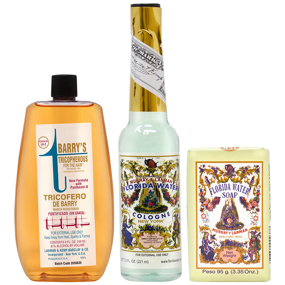 Lenman & Kemp Barry's Tricopherous (Greasless) 8oz + Florida Water Cologne 7.5oz + Florida Soap 3.35oz