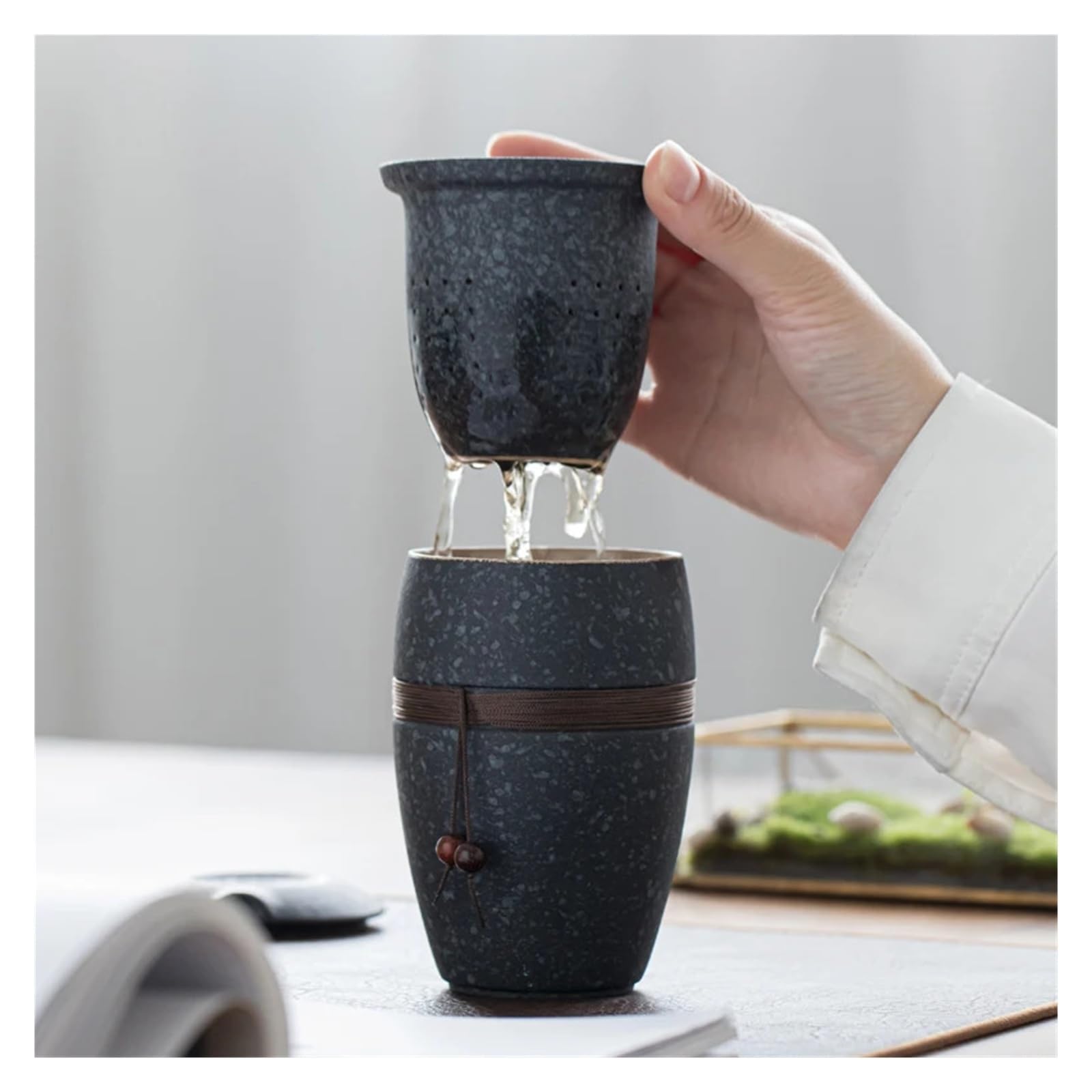 Genérico Taza de té de cerámica japonesa con filtro incorporado 250 ml