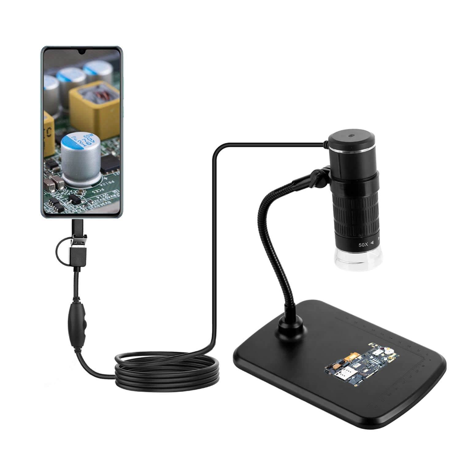 MatLogix 3 in 1 Type-C/Micro/USB Digital Microscope 50X to 1000X Magnification with Smart Touch to Take Photo/Flexible Stand 8 Adjustable inbuilt and Two Separate LED Lights for PCB-image-32