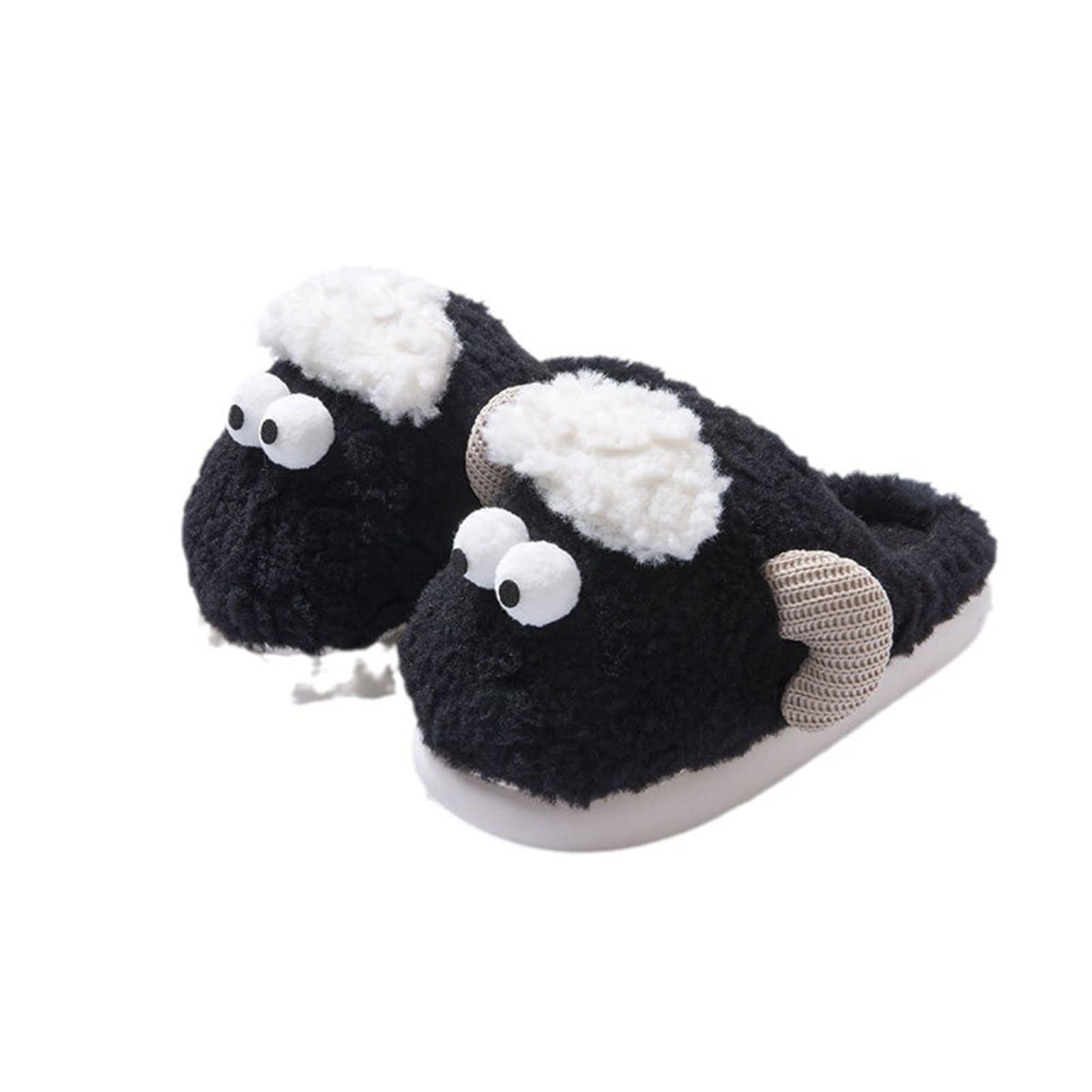 ZNEL Cute Sheep Animal Slipper for Women Men Adult Fuzzy Warm Novelty Fluffy Home Shoes Anti-Skid Thick Sole Indoor Outdoor(40/41 EU, Black)